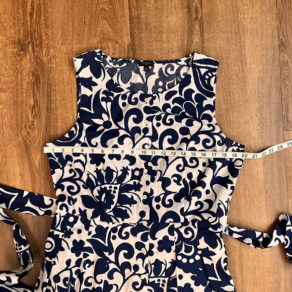 Talbots Poplin Fit & Flare Blue and White Tie Waist Dress - Jacobean 14P - Picture 7 of 16